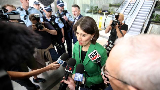 The media converge on Gladys Berejiklian before her appearance at ICAC.