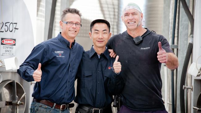 Gemtree Vineyards former managing director Andrew Buttery, Chinese investor Yuangang Song and current managing director and winemaker Mike Brown in 2013.