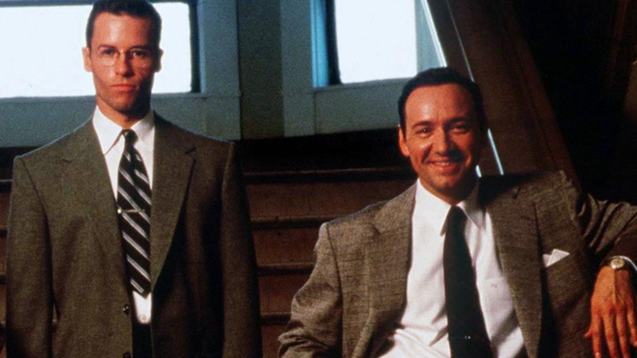 Pearce (left) and Spacey on the set of LA Confidential.