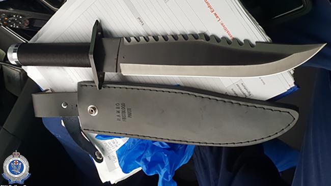 A knife seized in June in southwest Sydney during a blitz on people possessing knives and bladed weapons in public places and committing violent offences. Picture: NSW Police