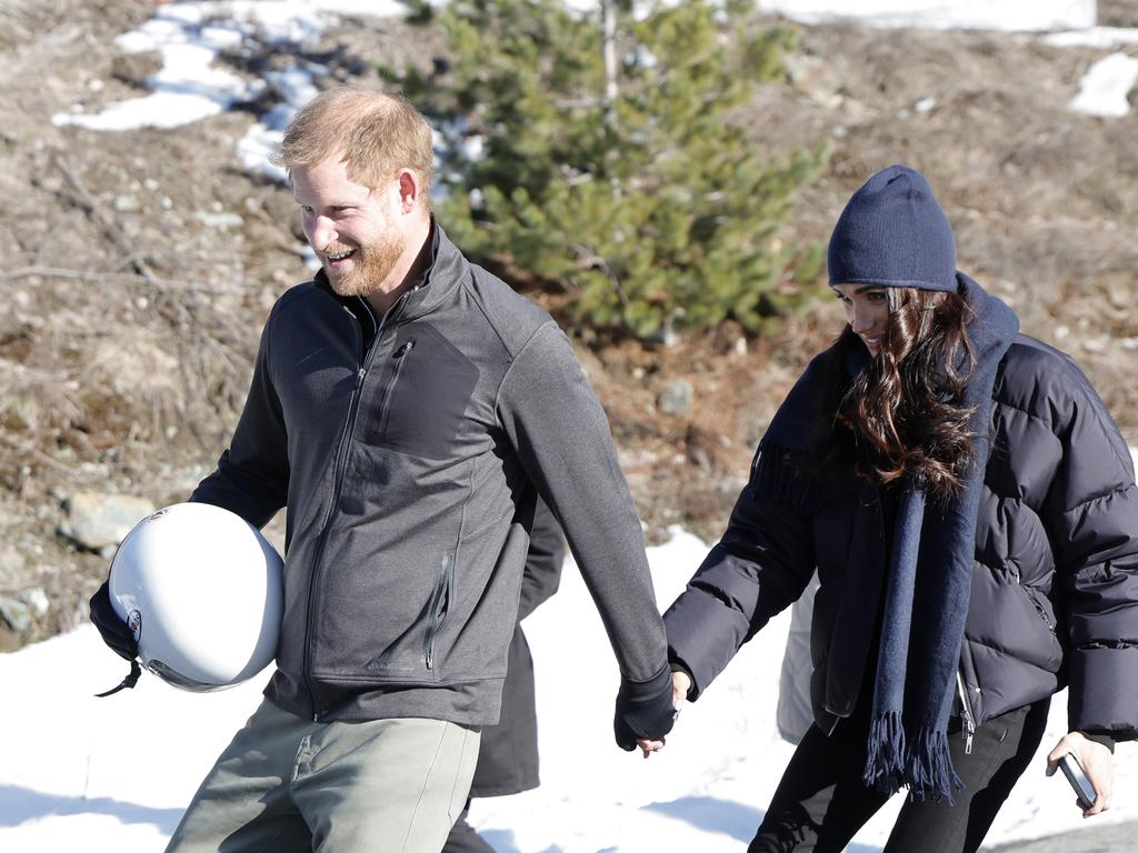 Prince Harry and wife Meghan Marke at the Invictus Games winter training camp in Whistler, Canada. Picture: Getty Images