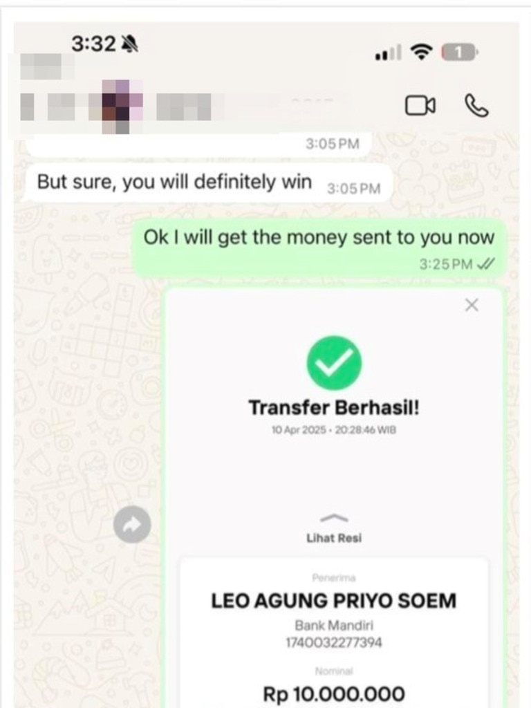 He sent money over. Picture: Supplied