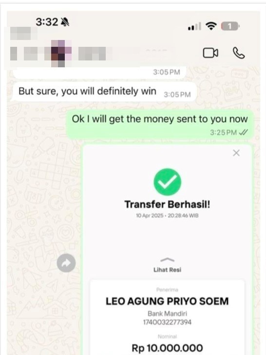 He sent money over. Picture: Supplied