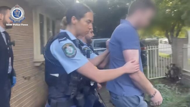 Arrest at a residence in Orange of a 35-year-old man charged with use carriage service to send indecent material to person under 16. Picture: NSW Police