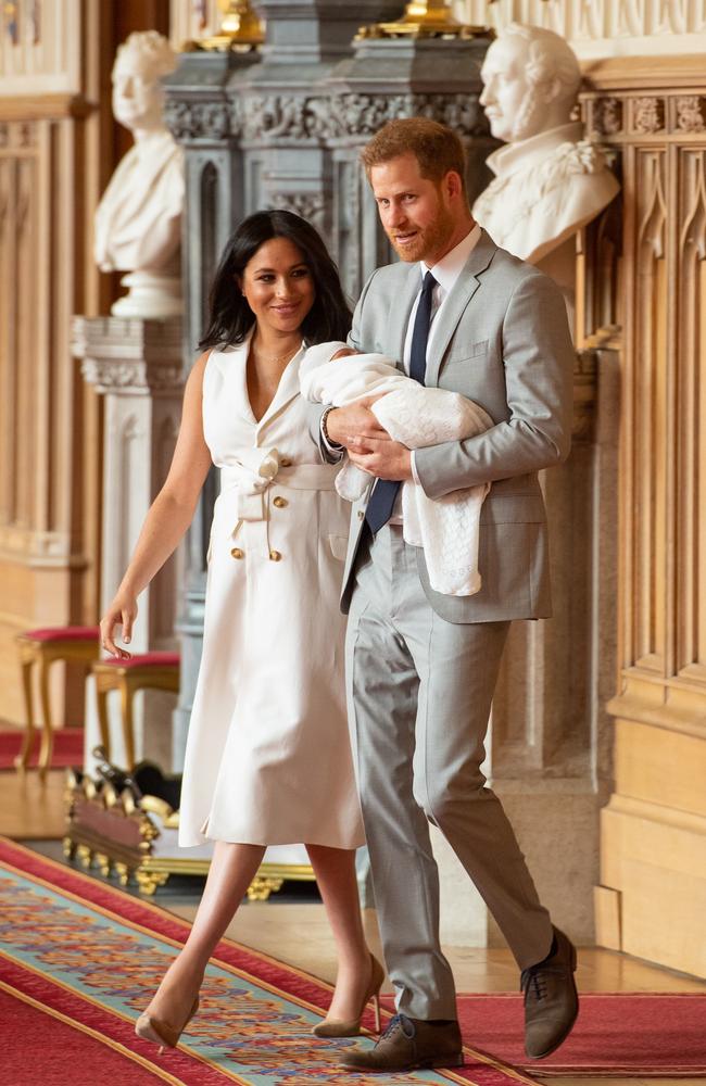 Prince Harry cradled baby Archie in his arms in a ‘protective’ manner. Picture: Getty Images