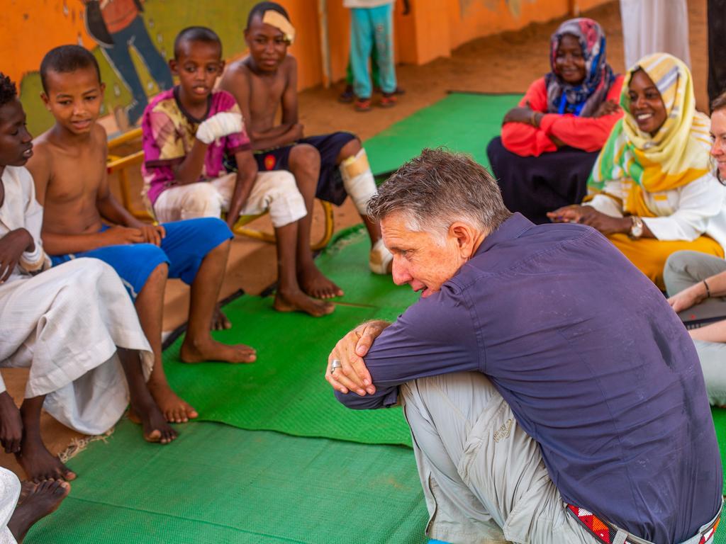 James Elder meeting with other children injured in the attach which killed two boys. Picture: UNICEF