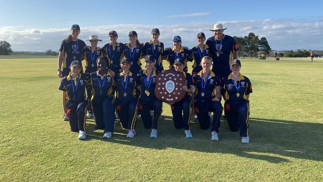 The Central Coast women's under-19s cricket team after taking out the 2023 country championships at King Park, Raymond Terrace, on 28 September 2023. Picture: Alex Pichaloff