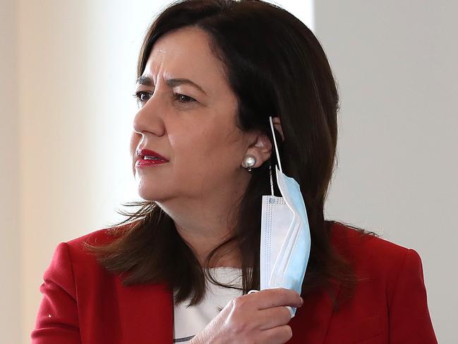 BRISBANE, AUSTRALIA - NewsWire Photos JANUARY 21, 2021. Queensland premier Annastacia Palaszczuk speaks at a press conference in the CBD. Strict COVID restrictions currently in place in Greater Brisbane will ease at 1am on Friday. Picture: NCA NewsWire / Jono Searle