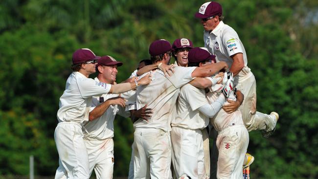 Cricket Grand Final. Palmerston v Waratahs at Marrara. Palmerston Players celebrate after taking the final wicket.