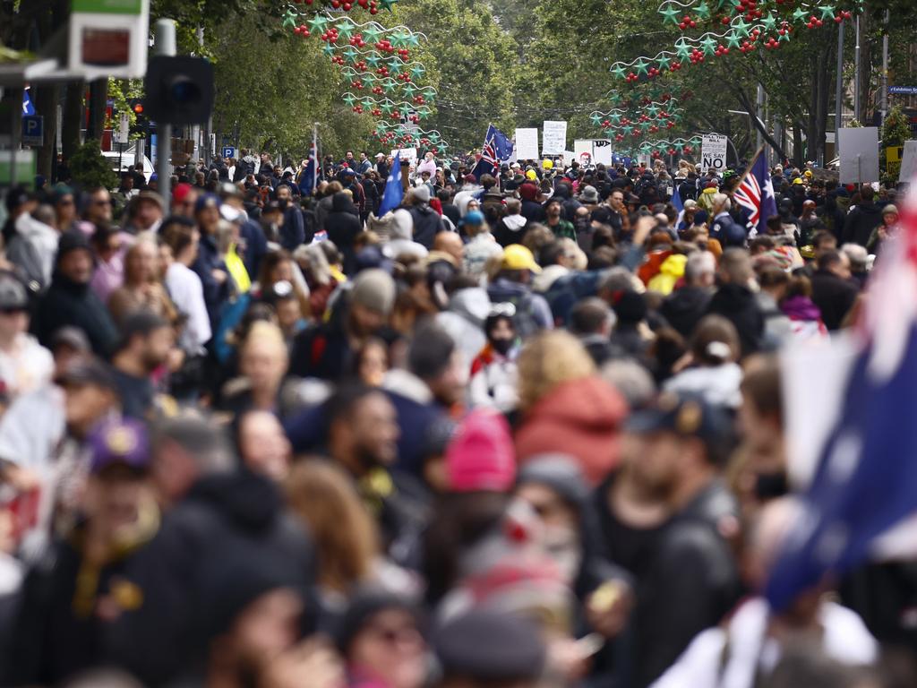 Protesters gathered in Melbourne over the weekend for rallies against the state government's proposed pandemic laws. Picture: NCA NewsWire / Daniel Pockett