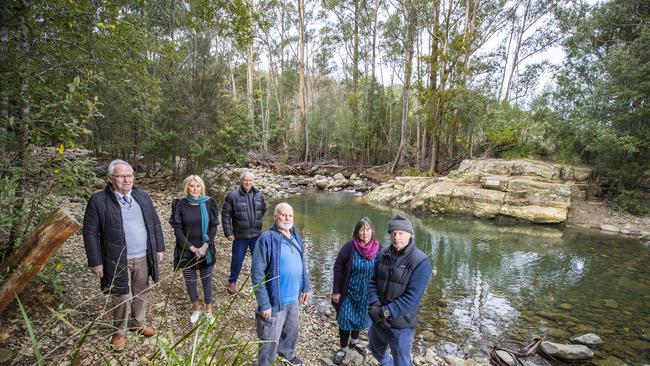 Member of Kingborough Residents Voice at the Longley swimming hole L_R Councillor David Grace, Jenny Grace, Hank Berg, Julian Punch, Kerry Berg and Brian Doran. Julian Punch from the Voice is a strong advocate for a pool for the area. He has also been lobbying council to fix up the local outdoor swimming hole. Picture: Richard Jupe