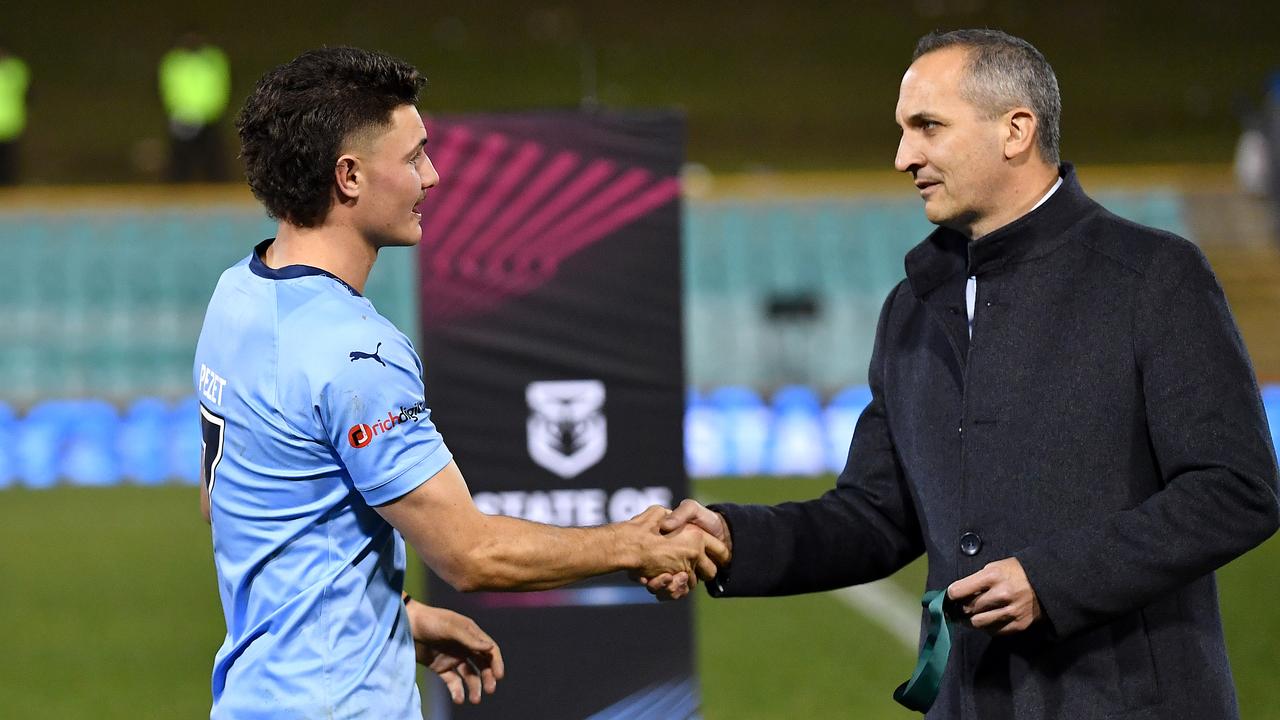 Andrew Abdo with NSW star Jonah Pezet at the U19 Origin match. Picture: NRL Images