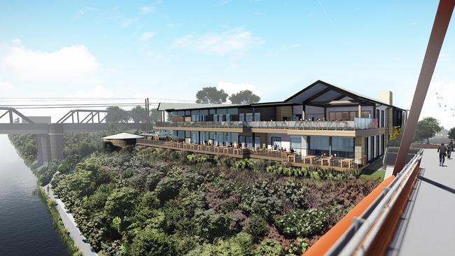 An artist's impression of the new-look Penrith Log Cabin as seen from the Yandhai Nepean Crossing.