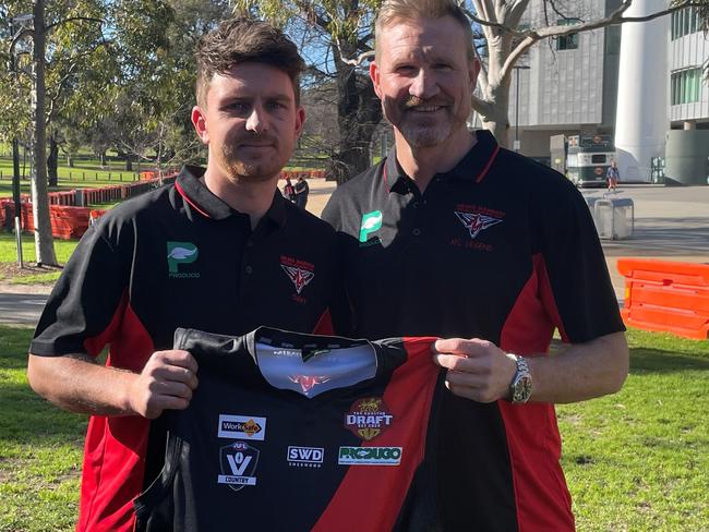 Nilma Darnum captain Oxley Huson with Buckley, who will play for the club this weekend. Picture: Shane Jones