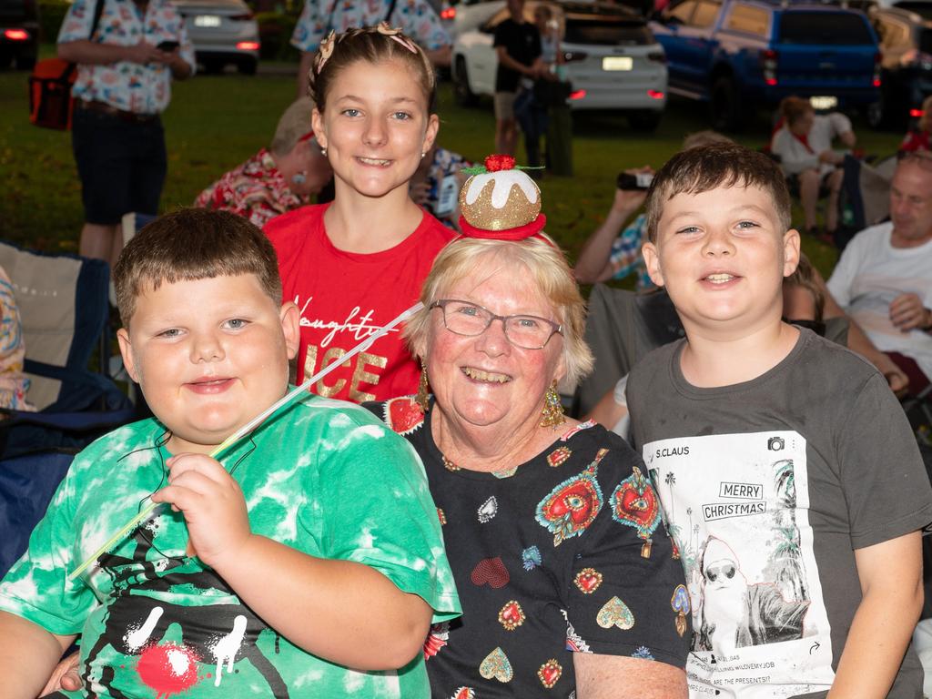 Amais Rae, Taylor Abbott, Kerry Bonaventura and Zavier Rae at Habana Carols Under the Stars 2023. Saturday 23 December 2023 Picture:Michaela Harlow