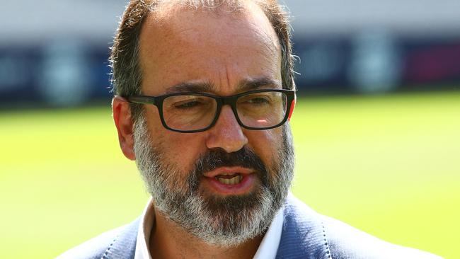 MELBOURNE, AUSTRALIA - JANUARY 29: Minister Martin Pakula talks to the media during an ICC World T20 Fixture Media Opportunity at the MCG on January 29, 2019 in Melbourne, Australia. (Photo by Graham Denholm/Getty Images)