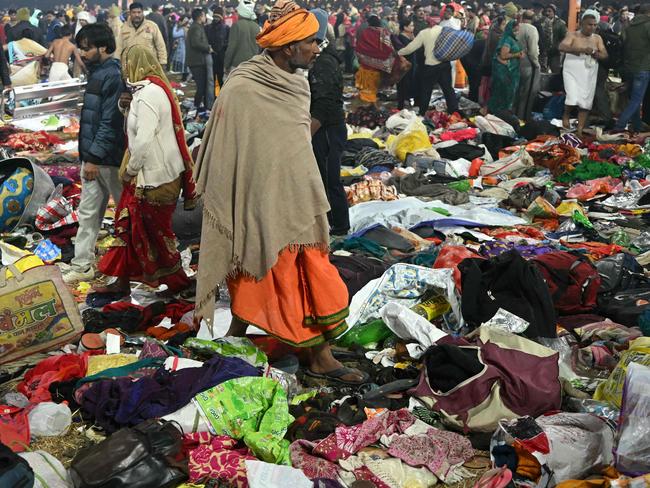 Pilgrims look for their belongings at the site of a stampede. Picture: AFP