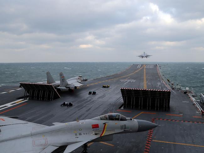 Chinese J-15 fighter jets take part in drills in the Yellow Sea, off China’s east coast last December, causing unease with Taiwan. Picture: AFP