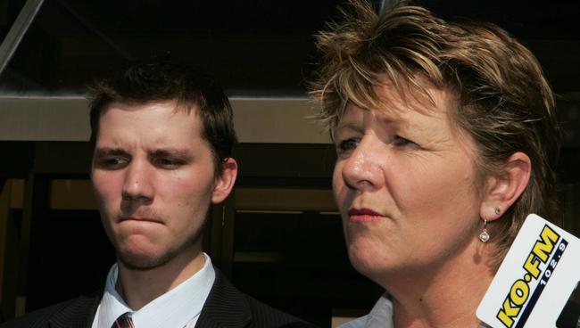 Ben Blackburn, a victim of Orkopoulos, with Bravehearts’ Hetty Johnston during the sentencing hearing.