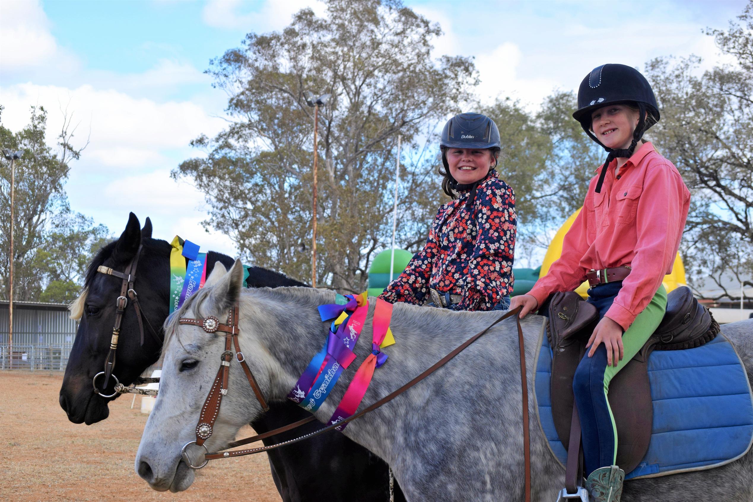 Peyton Moran on Bronte and Makayla Knight on Boomer at the Hannaford Gymkhana and Fete. Picture: Kate McCormack