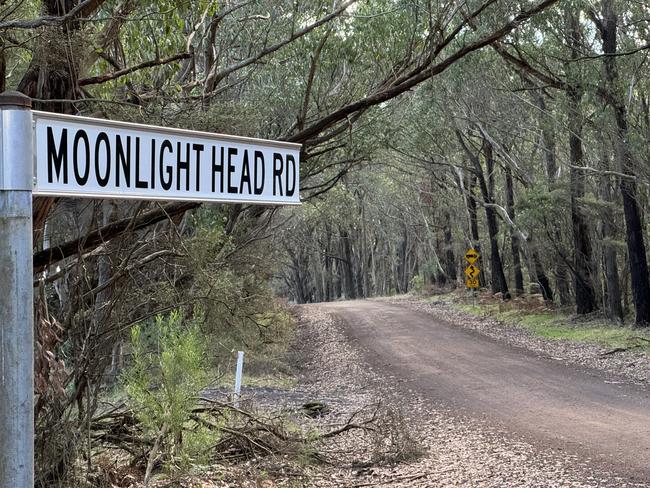 Two bodies have been found on an isolated track on the state’s southwest coast after a shooting., Police are at the scene in Gellibrand Lower where the pair was found, A little -used unsealed road leads to the track where the bodies were found, Picture: Alan Barber