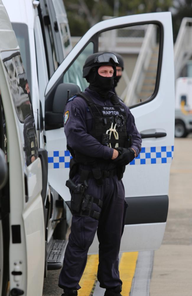 Police took no chances with security as they moved Sam Ibrahim on Thursday. Picture: NSW Police