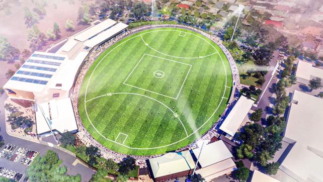 Vision of the Adelaide Football Club’s proposed new training, administration and community precinct at Thebarton Oval. Picture: City Collective