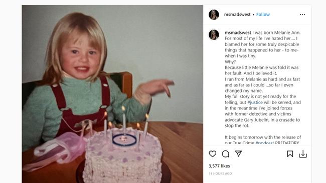 Madeleine West’s heartbreaking Instagram post. Picture: Instagram