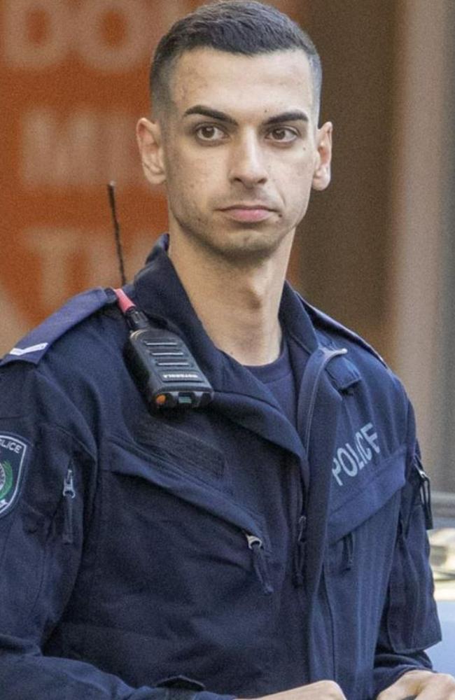 Then a serving NSW Police officer, Beau Lamarre-Condon handed himself into Bondi Police Station after days of searching over alleged double-murder of Jesse Baird and Luke Davies. Picture: Liam Mendes