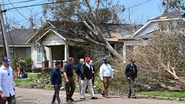 US President Donald Trump tours the damage caused by Hurricane Laura in Lake Charles, Louisiana, on August 29. Picture: AFP