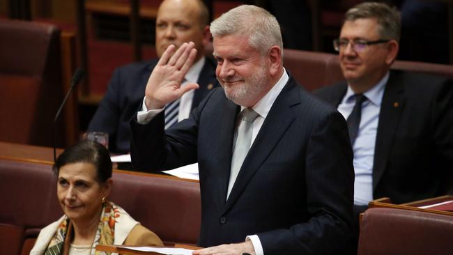 Mitch Fifield during his farewell speech in the Senate. Picture: Gary Ramage