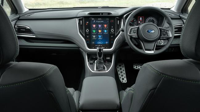 Inside the 2021 model Outback is a new cabin look for Subaru, with a large vertical touchscreen.