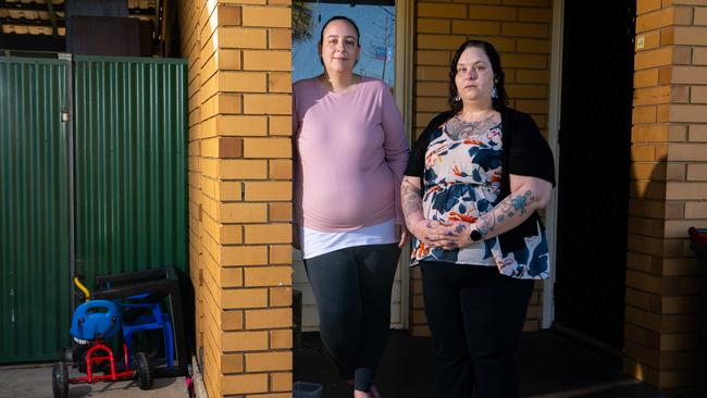 Rebecca Jenke and Alex Edward-Jenke outside of their home in Munno Para. Picture: Morgan Sette