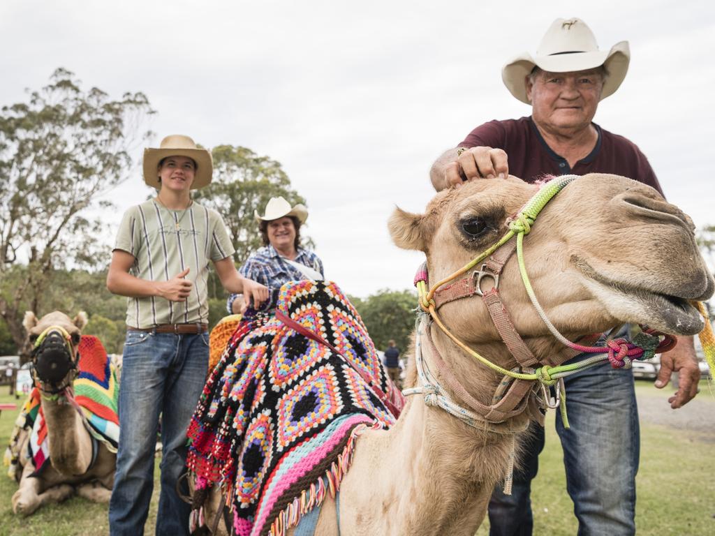 Camel ride organisers from The Big Camel, Yeppoon (from left) Johnny Richardson, Alan Percy and John Richardson at the Toowoomba Royal Show, Saturday, April 1, 2023. Picture: Kevin Farmer