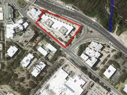 The Meriton towers proposal area in Macquarie Park, shaded in red, was rejected by Ryde Council last month.