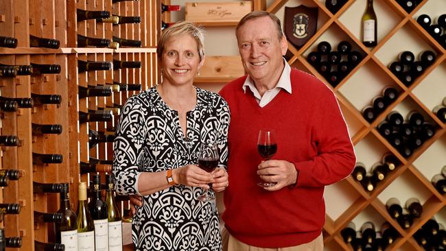 Robyn Smiles and John Colvin in their wine cellar at Mosman on Saturday October 13th. Colvin Wines won 3 awards at the recent Hunter Valley Boutique Winemakers Show 2018. (AAP IMAGE / Troy Snook)