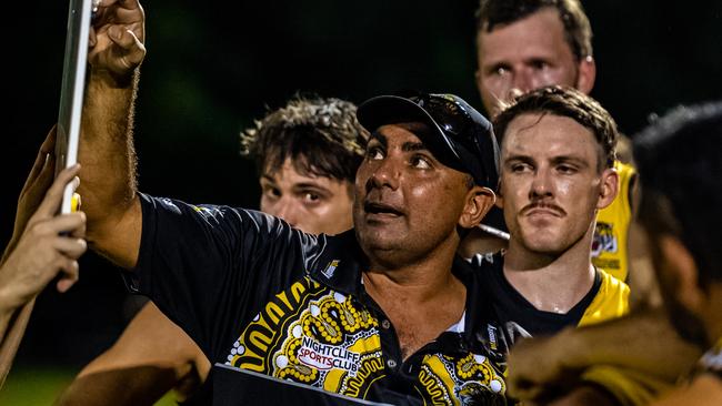 Nightcliff coach Chris Baksh marshalls his troops against St Mary's in the 2022-23 NTFL season. Picture: Patch Clapp / AFLNT Media.