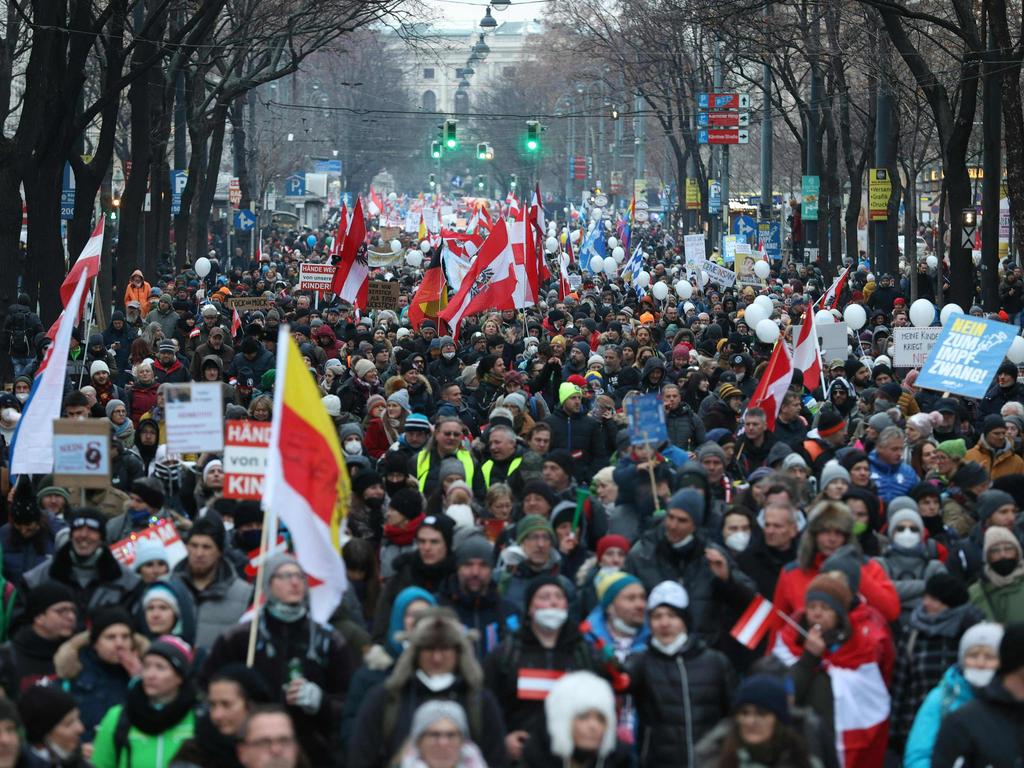 Protesters against the government’s Covid-19 response in Vienna on January 8. Picture: Florian Wieser/APA/AFP