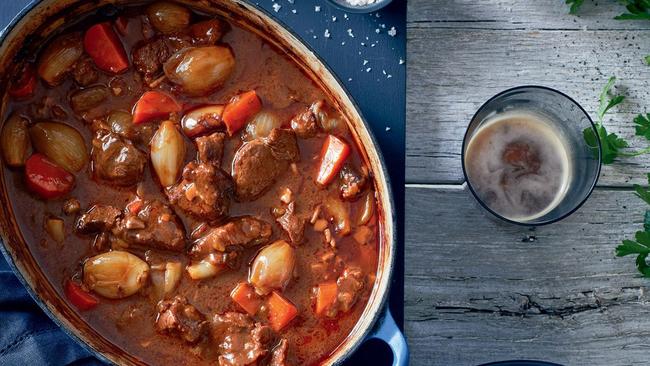 The beef in this casserole dish cooks slowly.