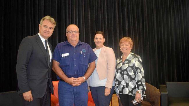 STATE OF THE REGION: Futurist Bernard Salt in Gympie on Thursday with Michael Nolan, Julie Williams and Julie Worth. Picture: Scott Kovacevic