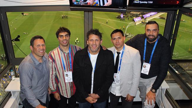 Chris Johnson, Tony Armstrong, Daryl White, Josh Hill and Chris Egan called the Grand Final for AFL Indigenous Broadcasting this year. Picture: Supplied