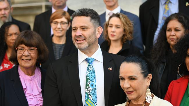 Pat Turner AM, lead convenor of the Coalition of Peaks (centre), with Indigenous Affairs minister Linda Burney (right)