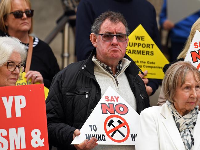 Farmers rally on the steps of Parliament House. Picture: Tom Huntley