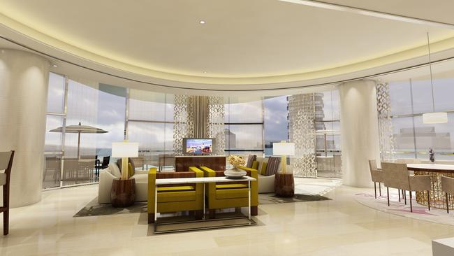 An artists impression of a suite in the six star hotel planned for the redevelopment of Jupiters Casino on the Gold Coast