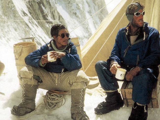 Explorers Tenzing Norgay of Nepal, left, and Sir Edmund Hillary of New Zealand conquered Mount Everest in 1953. Picture: AP Photo/NZPA, Penguin Books, HO