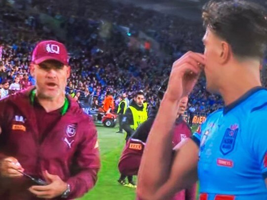 Nate Myles wasn’t happy with Joseph Sua'ali’i. Photo: Channel 9