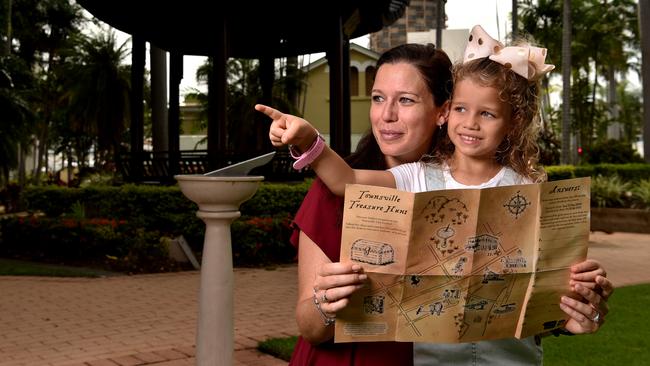 Holly Thomas with Bella, 5, at the Perfume Gardens in the city enjoy their treasure hunt. picture: Evan Morgan