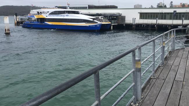 The current steel “climbable” balustrade around Manly Wharf, pictured on Monday. Picture: Jim O’Rourke