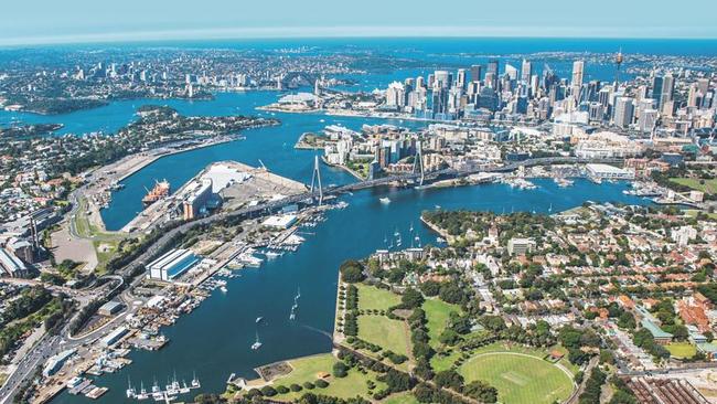 Sydney Harbour Bridge, Glebe, White Bay and Glebe Island.