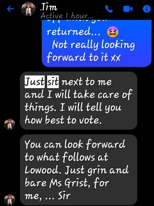 Facebook messages between Jim Madden MP and Sarah Grist from August 2018.